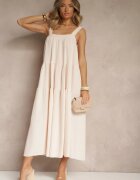lovery Rochie bej evazată decorată cu legătură la spate Saviande