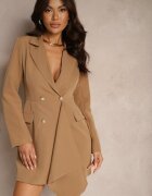 lovery Rochie Bej închis cu croi de sacou cambrat Decorată cu mini trenă Besilaine