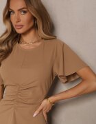 lovery Rochie Bej închis cu croială evazată cu încrețituri Odarene