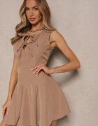 lovery Rochie bej închis fără mâneci cu croială evazată legată la decolteu Hirkio