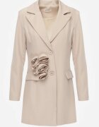 lovery Rochie bej închis stil blazer cu umeri structurați decorată cu flori 3D Nelorien