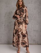 lovery Rochie bej închisă cu croială dreaptă cu imprimeu floral decorată cu curea Acęxia