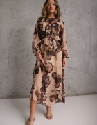 lovery Rochie bej închisă cu croială dreaptă cu imprimeu floral decorată cu curea Acęxia