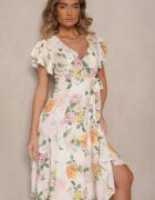 lovery Rochie bej petrecută cu flori Atesalia
