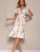 lovery Rochie bej petrecută cu flori Atesalia