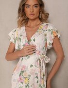 lovery Rochie bej petrecută cu flori Atesalia