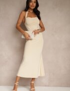 lovery Rochie Bejă de cocktail cambrată din viscoză Folarose