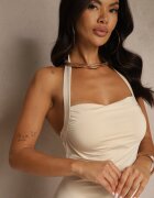 lovery Rochie Bejă de cocktail cambrată din viscoză Folarose