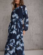 lovery Rochie Bleu marin cu o croială dreaptă cu model floral decorată cu o curea Acexia
