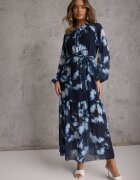lovery Rochie Bleu marin cu o croială dreaptă cu model floral decorată cu o curea Acexia