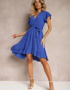 lovery Rochie bleumarin cu spate asimetric cu decolteu petrecut decorată cu o curea în talie Toridia