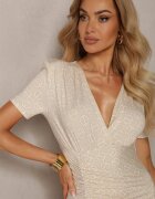 lovery Rochie Bodycon bej cu decolteu petrecut fentă și drapaj subtil Zaleatie