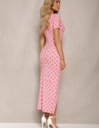 lovery Rochie Bodycon Roz cu Decolteu Petrecut Fanta și Drapaj Subtil Zaleatie