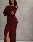 lovery Rochie Bordeaux cu Croială Ajustată Decorată cu Aplicație Metalică Reittia