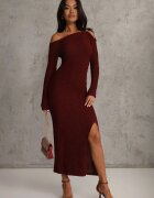 lovery Rochie Bordeaux cu Croială Ajustată Decorată cu Aplicație Metalică Reittia