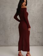 lovery Rochie Bordeaux cu Croială Ajustată Decorată cu Aplicație Metalică Reittia