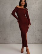 lovery Rochie Bordeaux cu Croială Ajustată Decorată cu Aplicație Metalică Reittia
