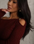 lovery Rochie Bordeaux cu Croială Ajustată Decorată cu Aplicație Metalică Reittia