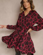 lovery Rochie Bordeaux cu imprimeu leopard croi evazat cu legătură în talie Ameriana