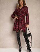 lovery Rochie Bordeaux cu imprimeu leopard croi evazat cu legătură în talie Ameriana
