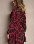 lovery Rochie Bordeaux cu imprimeu leopard croi evazat cu legătură în talie Ameriana