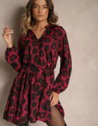 lovery Rochie Bordeaux cu imprimeu leopard croi evazat cu legătură în talie Ameriana