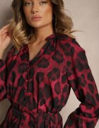 lovery Rochie Bordeaux cu imprimeu leopard croi evazat cu legătură în talie Ameriana
