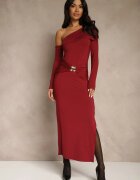 lovery Rochie Bordo cu Viscoză Aplicație Încrețire și Decolteu Rulat Reilenna