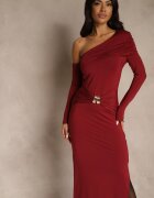lovery Rochie Bordo cu Viscoză Aplicație Încrețire și Decolteu Rulat Reilenna