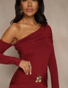 lovery Rochie Bordo cu Viscoză Aplicație Încrețire și Decolteu Rulat Reilenna