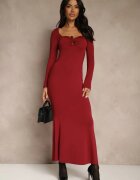 lovery Rochie Bordo de cocktail din viscoză Decorată cu o aplicație metalică Refane