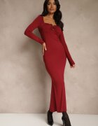 lovery Rochie Bordo de cocktail din viscoză Decorată cu o aplicație metalică Refane