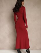 lovery Rochie Bordo de cocktail din viscoză Decorată cu o aplicație metalică Refane