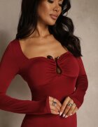 lovery Rochie Bordo de cocktail din viscoză Decorată cu o aplicație metalică Refane