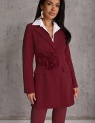 lovery Rochie Bordo în stil sacou cu umeri întăriți decorată cu flori 3D Nelorien