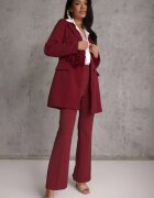 lovery Rochie Bordo în stil sacou cu umeri întăriți decorată cu flori 3D Nelorien