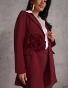 lovery Rochie Bordo în stil sacou cu umeri întăriți decorată cu flori 3D Nelorien