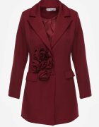 lovery Rochie Bordo în stil sacou cu umeri întăriți decorată cu flori 3D Nelorien