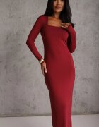lovery Rochie Bordo Mulată Maxi cu Decolteu Pătrat Fioral