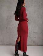 lovery Rochie Bordo Mulată Maxi cu Decolteu Pătrat Fioral