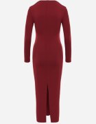 lovery Rochie Bordo Mulată Maxi cu Decolteu Pătrat Fioral