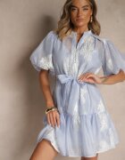 lovery Rochie cămașă Albastru deschis din bumbac Decorată cu centură și broderii Lirine