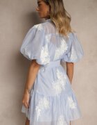 lovery Rochie cămașă Albastru deschis din bumbac Decorată cu centură și broderii Lirine