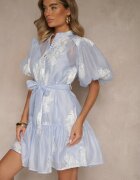 lovery Rochie cămașă Albastru deschis din bumbac Decorată cu centură și broderii Lirine