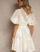 lovery Rochie Cămașă Bej cu Bumbac Decorată cu Cordon și Broderii Lirine