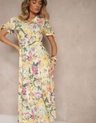lovery Rochie cămașă galbenă cu flori cu croială evazată cu curea Fevalirra