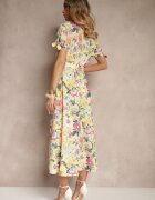 lovery Rochie cămașă galbenă cu flori cu croială evazată cu curea Fevalirra