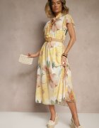 lovery Rochie cloche galbenă decorată cu șiret și curea cu cataramă Sorisse