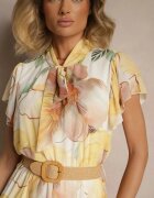lovery Rochie cloche galbenă decorată cu șiret și curea cu cataramă Sorisse
