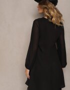 lovery Rochie Cloș Neagră cu Mâneci Bufante din Plasă Edanithe